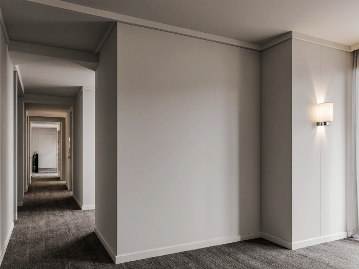 Tramezzo acustico in cartongesso con doppia lastra, lana di roccia ad alta densità e profili antivibranti per isolamento acustico