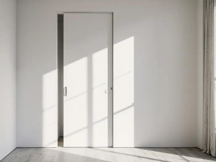 Tramezzo in cartongesso con porta integrata nella struttura metallica