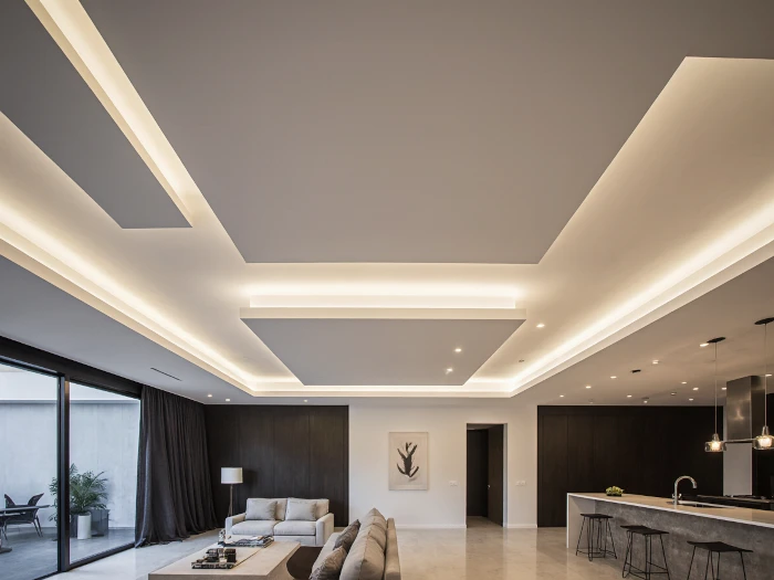 Veletta integrata in controsoffitto in cartongesso con strip LED integrate