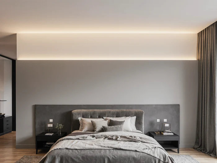 Veletta a parete in cartongesso con strip LED integrate per luce indiretta
