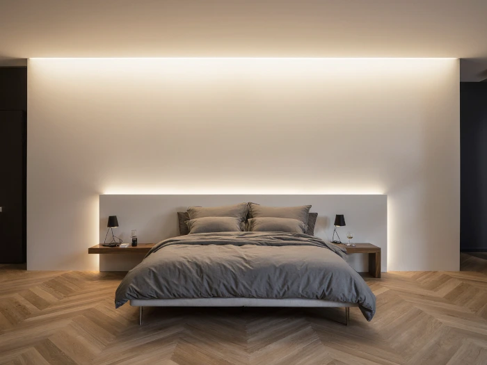 Veletta con luce verso il basso in cartongesso con strip LED integrate